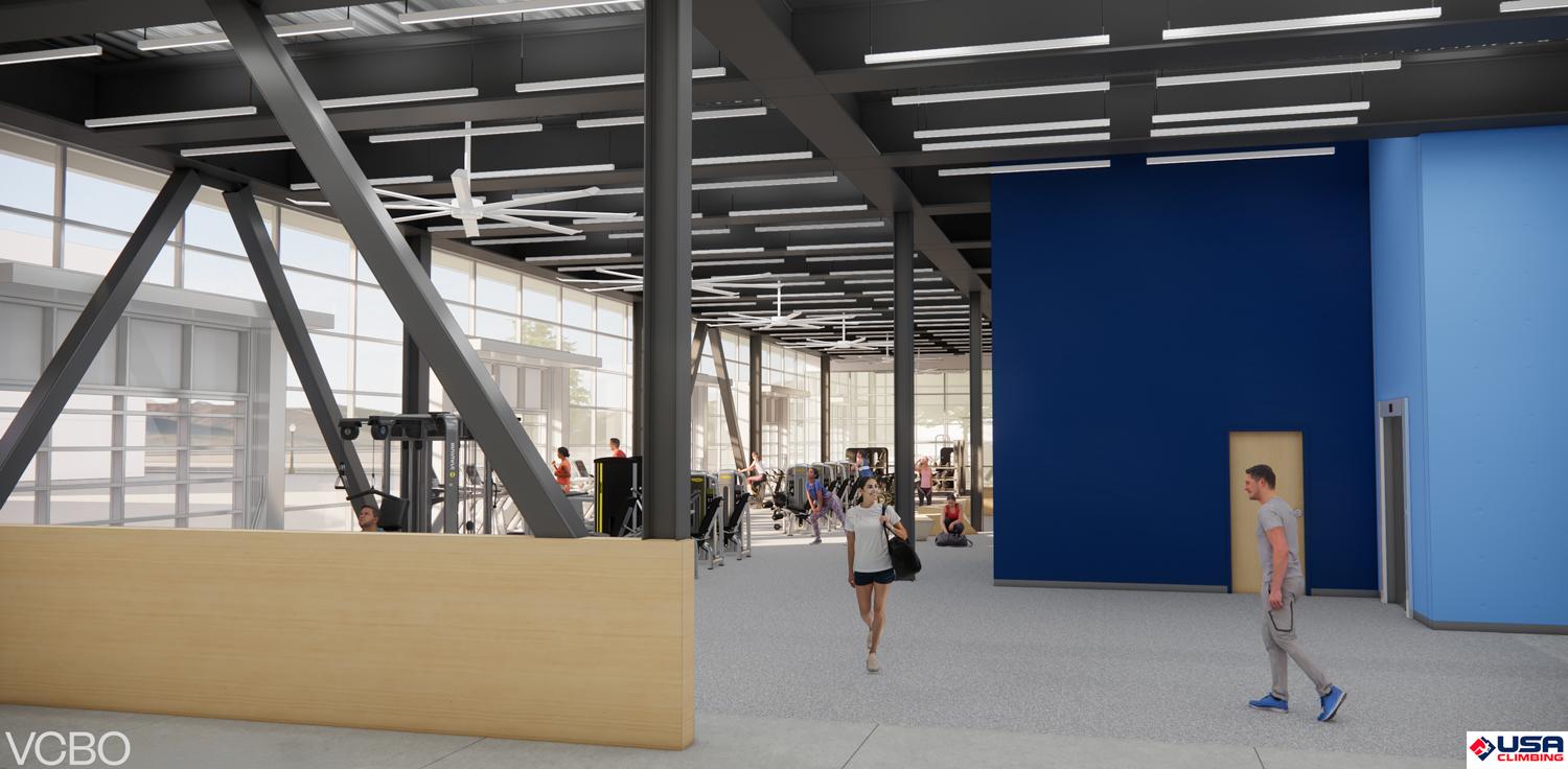 Rendering of the National Training Center interior commons and viewing space